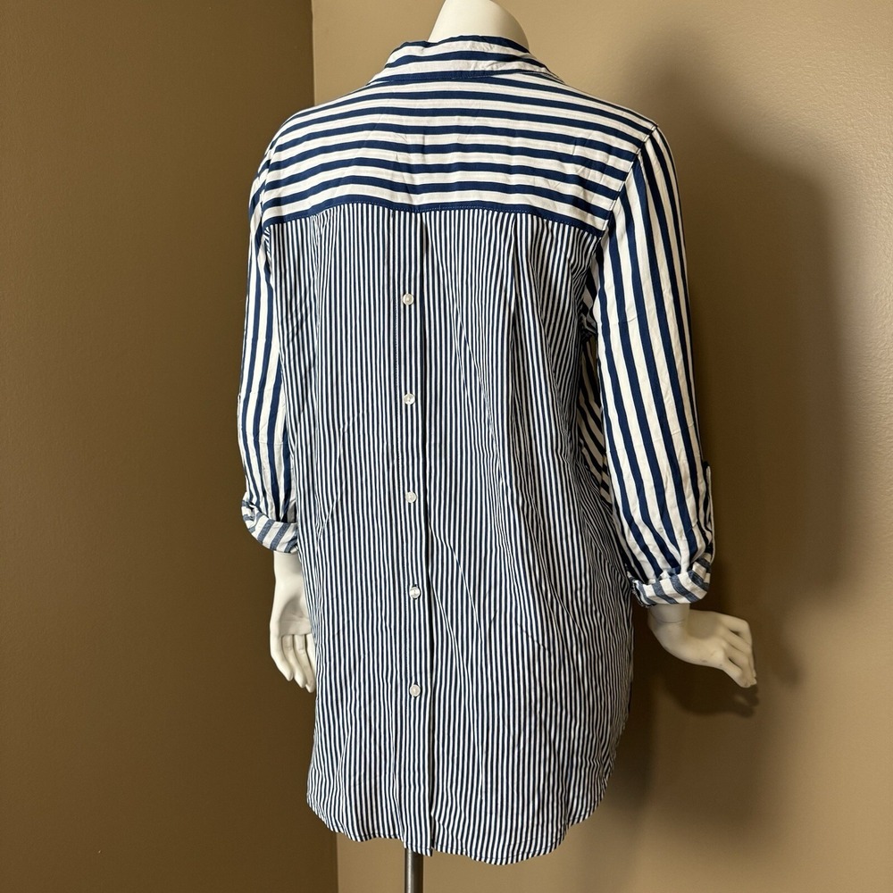 Jane + Delancey Women's Button up Shirt Sailor Chic Blue White Stripe Size Small